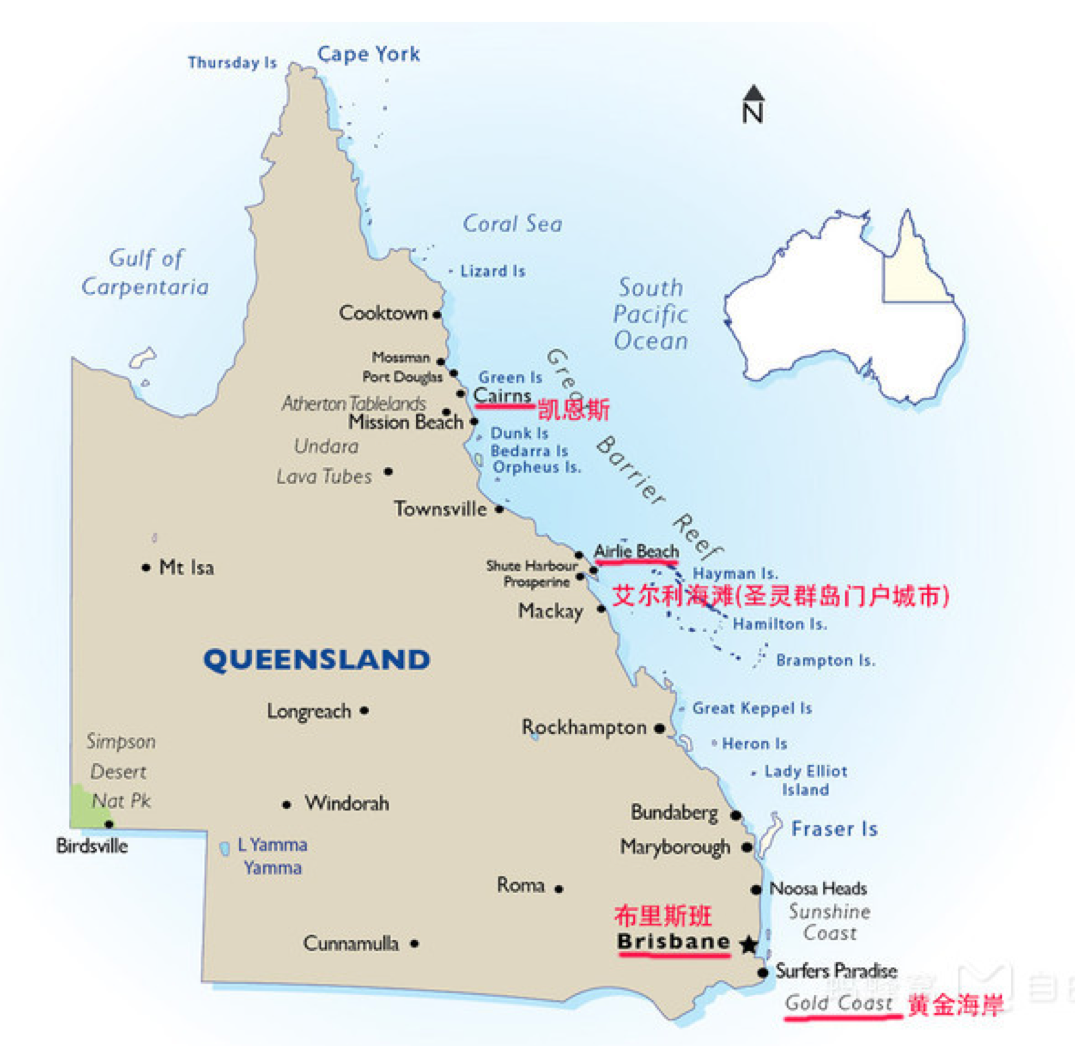 昆士兰州地图中文版图片