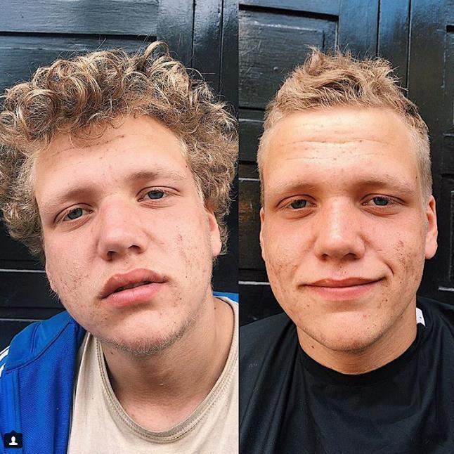 英国小哥joshuacoombes,就是照片中这位跪着的理发师,他正在为一位无