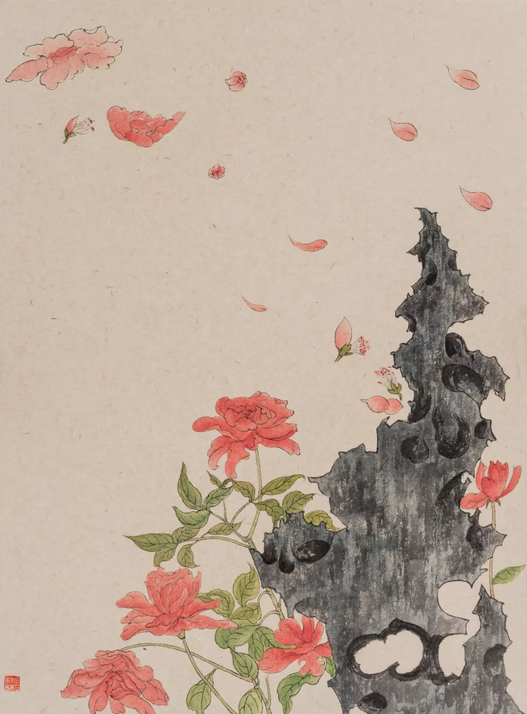 《枯石落花图》 纸本水墨 33.5x45cm 2017