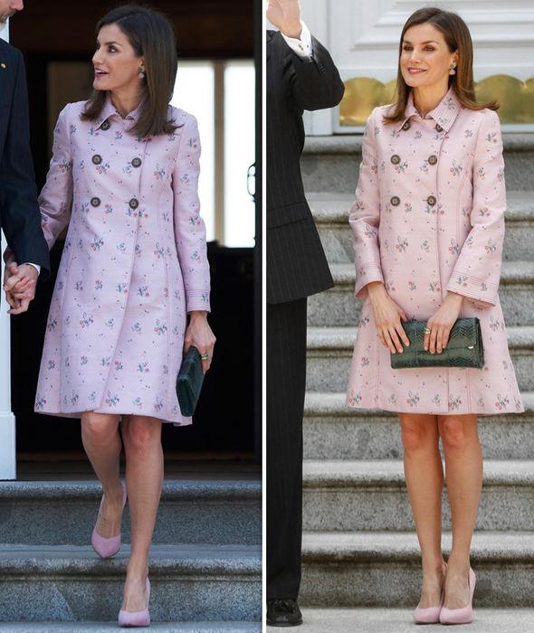 西班牙王后莱蒂齐亚陪同欢迎墨西哥总统, 小花粉色大衣显年轻美丽