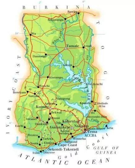 南濒大西洋,海岸线长约562公里,国土面积238537平方公里,加纳全国总