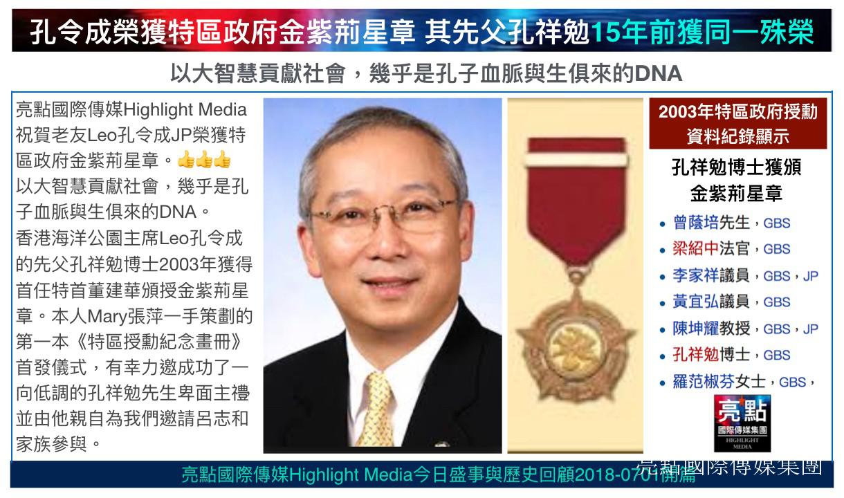 賀老友Leo孔令成獲特區政府金紫荊星章,回憶與孔氏兩代人的友情。_罗马尼亚_新闻_华人头条