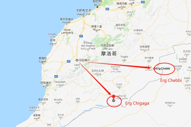 而另一个沙漠营地erg chebbi沙丘群在梅祖卡,从马拉喀什前往车程大约
